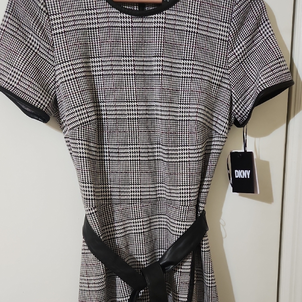 DKNY Plaid Black and White Short Sleeve Dress